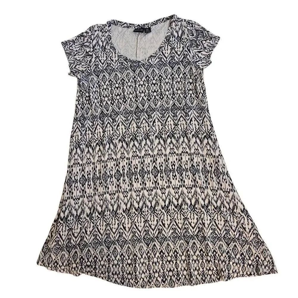 Rachael Zoe Womens Ikat Print V-Neck Short Sleeve Midi Dress Beige Black Size 1X